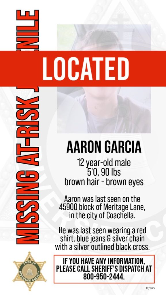 Niño Desaparecido en Coachella, Aaron García, es Encontrado Sano y Salvo