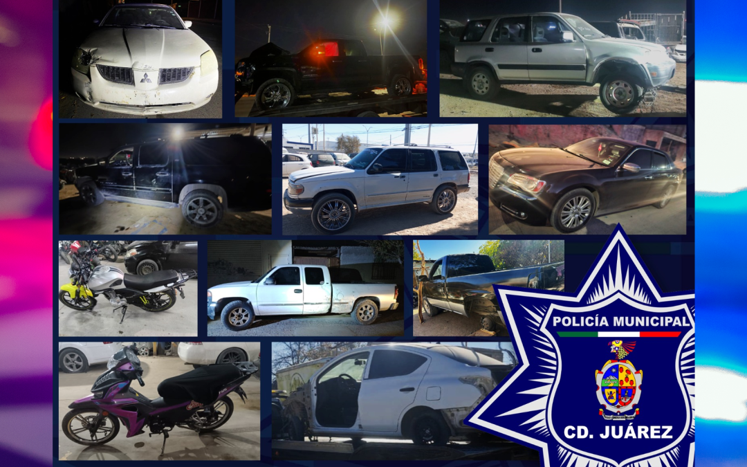 Recuperación de vehículos robados en Ciudad Juárez: Policía Municipal asegura 11 autos en operativo especial