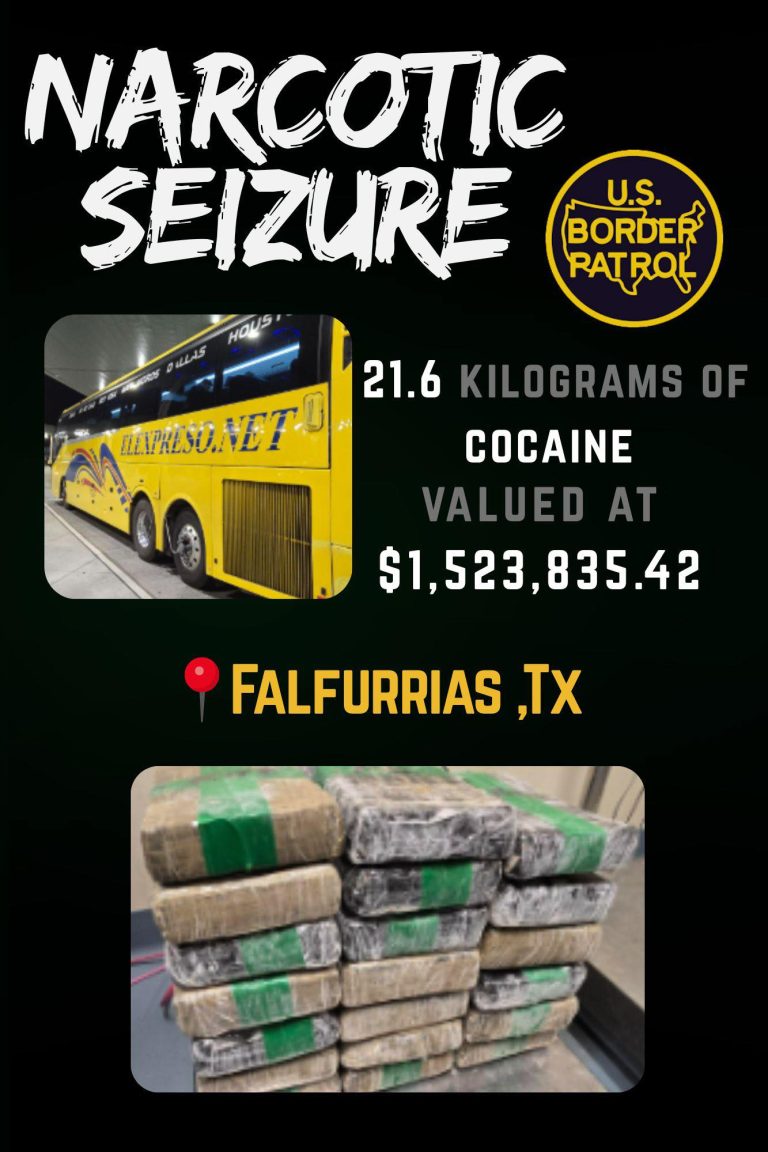 Patrulla Fronteriza Decomisa 21.6 Kilogramos de Cocaína en Falfurrias