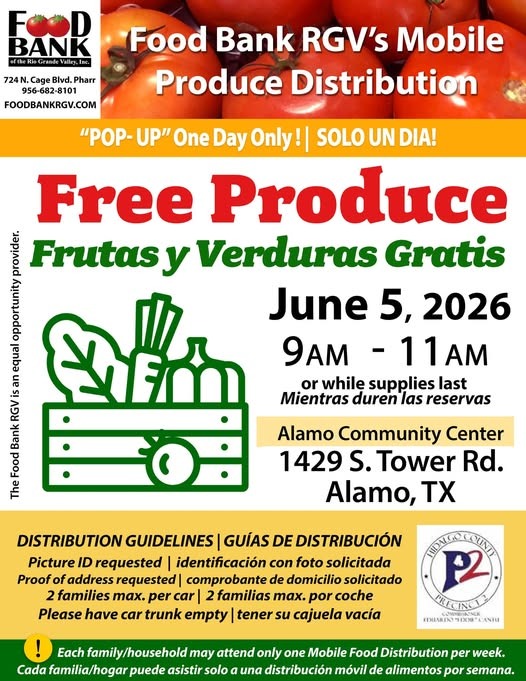 Banco de Alimentos RGV Ofrecerá Distribución Gratuita de Frutas y Verduras en Alamo, Texas