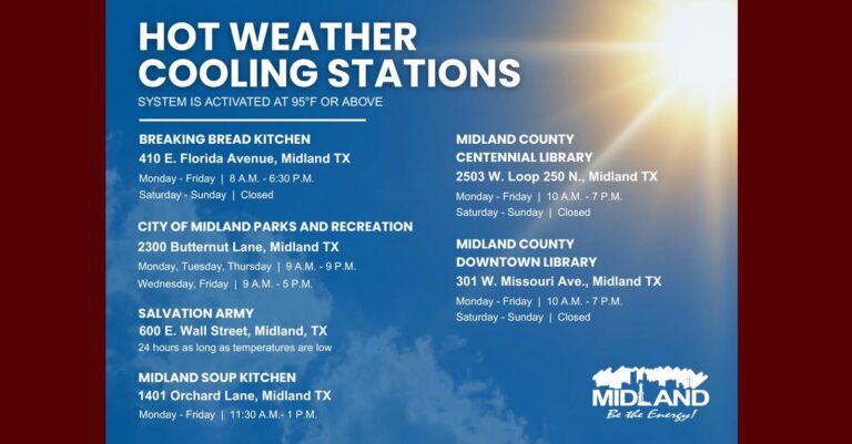 Centros de enfriamiento en Midland se activan por ola de calor con temperaturas de 95°F o más