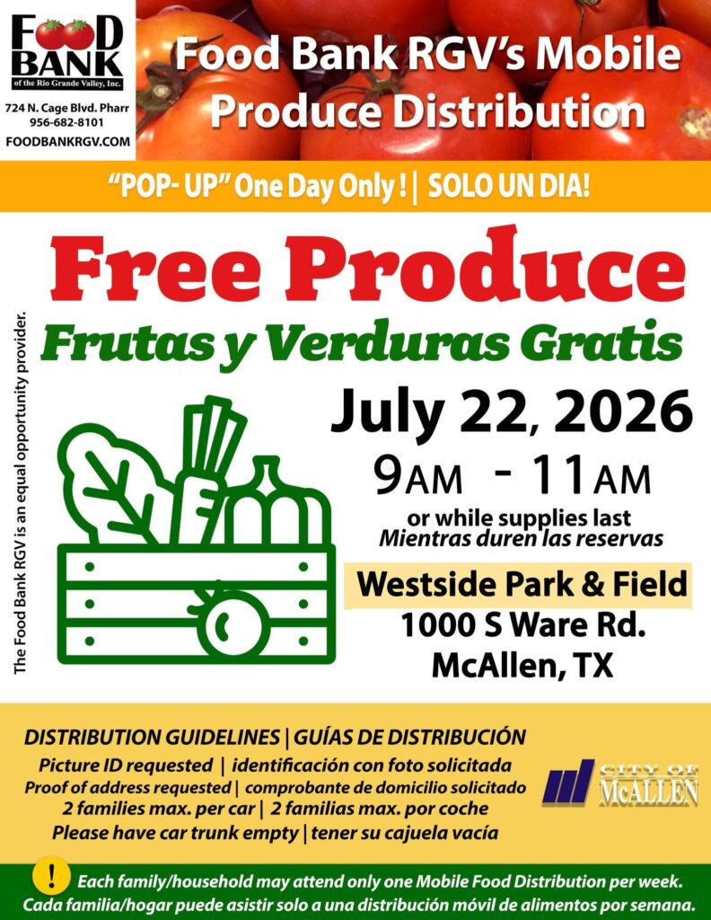 Frutas y verduras gratis en McAllen: Food Bank RGV realizará distribución este 22 de julio