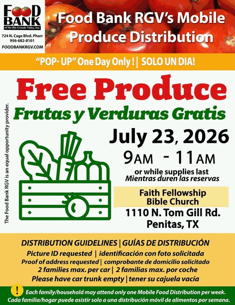 Food Bank RGV realizará distribución gratuita de frutas y verduras en Peñitas
