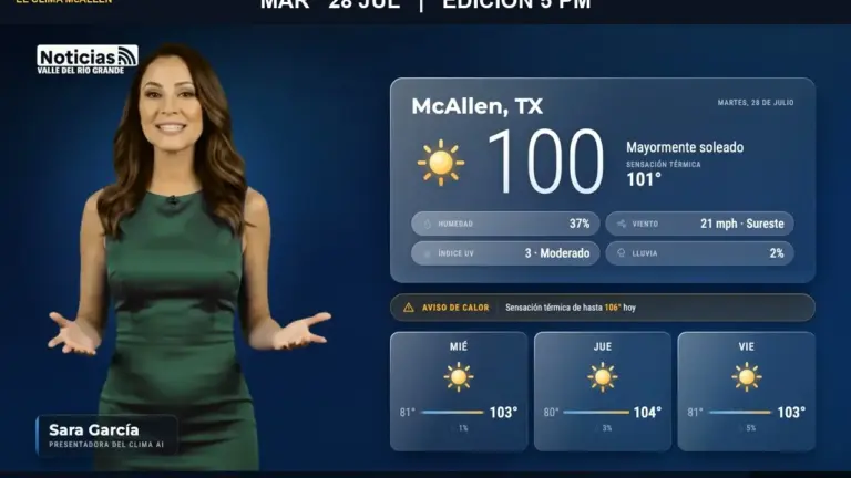 Clima en McAllen hoy, martes 28 de julio: 100° y mayormente soleado a las 5:00 PM