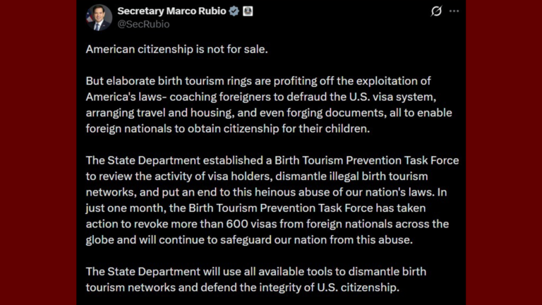 Marco Rubio: Fuerza contra el “turismo de nacimiento” revoca más de 600 visas en un mes