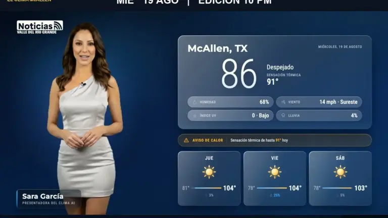 Clima McAllen: pronóstico del tiempo para este miércoles 19 de agosto a las 10:00 PM