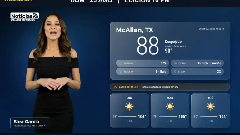 Clima en McAllen hoy: domingo 23 de agosto, edición de las 10:00 PM