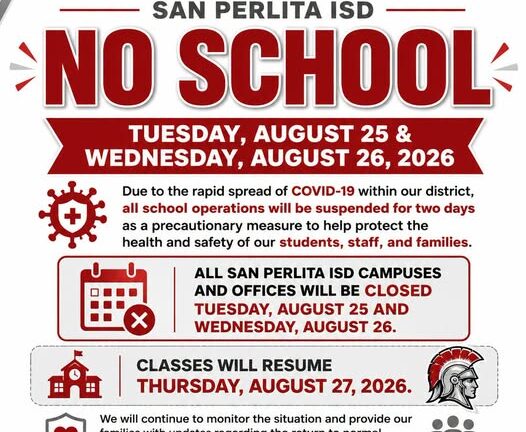 San Perlita ISD suspende clases por dos días debido a propagación de COVID-19