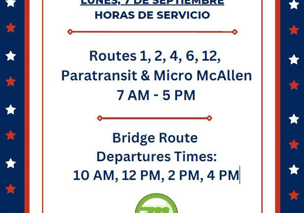 Horario especial de Metro McAllen por el Día del Trabajo
