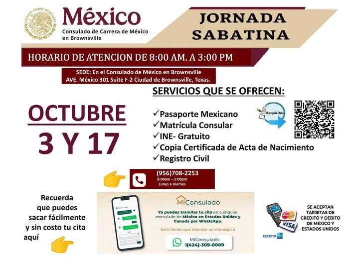 Consulado de México en Brownsville anuncia jornadas sabatinas de servicios