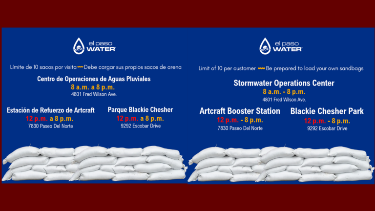 Residentes de El Paso podrán recoger sacos de arena gratis una sola vez para evitar la escasez.