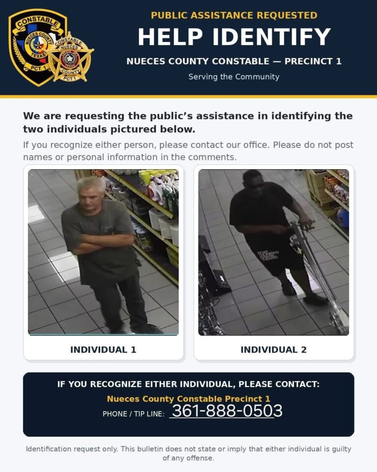 Autoridades buscan identificar a dos sospechosos en el Condado Nueces