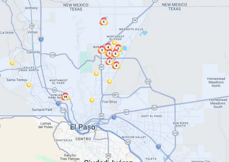 Más de 18 mil clientes afectados por apagones en El Paso y zonas aledañas