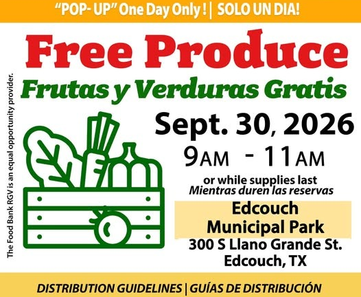 Frutas y verduras gratis se distribuirán este miércoles en Edcouch