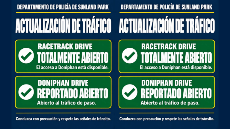 Reabren Racetrack Drive y Doniphan Drive tras cierres viales en Sunland Park