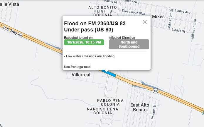 Inundaciones provocan afectaciones en FM 2360 y US 83