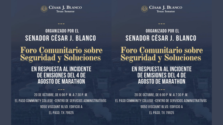 Senador Cesar Blanco convoca a foro comunitario sobre emisiones de Marathon en El Paso