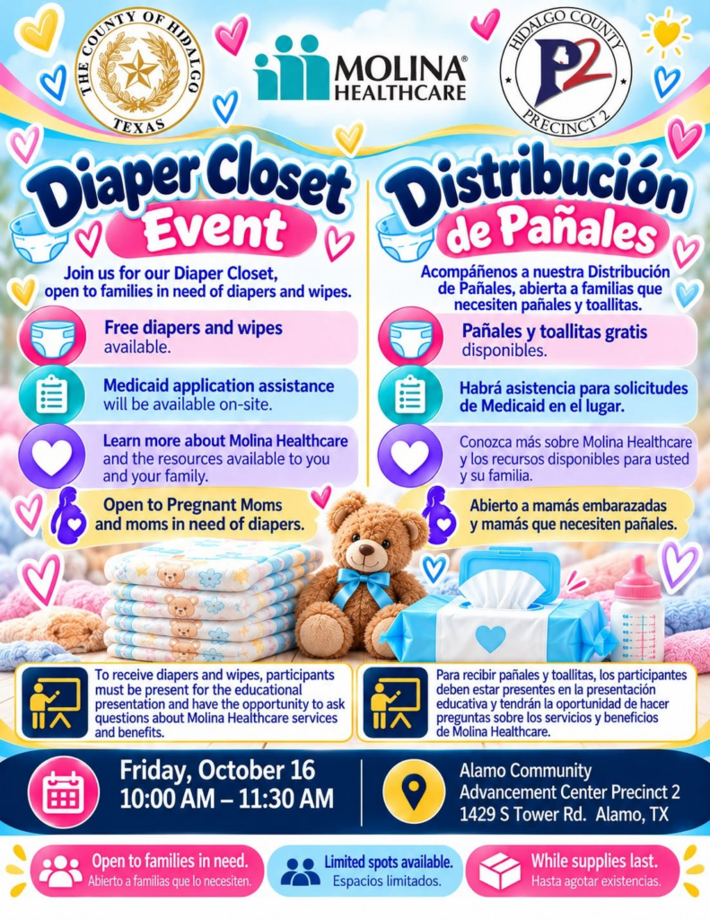 Distribuirán pañales y toallitas gratis para familias en Alamo