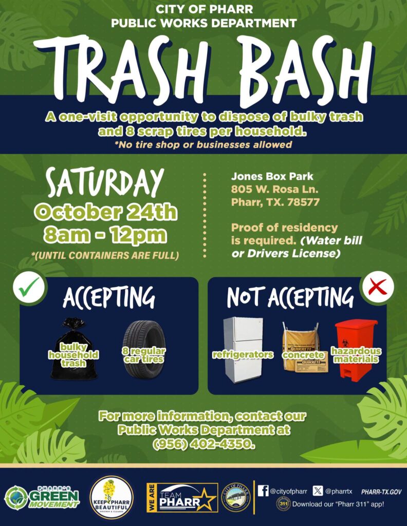 Pharr realizará jornada gratuita para desechar basura voluminosa y llantas este sábado