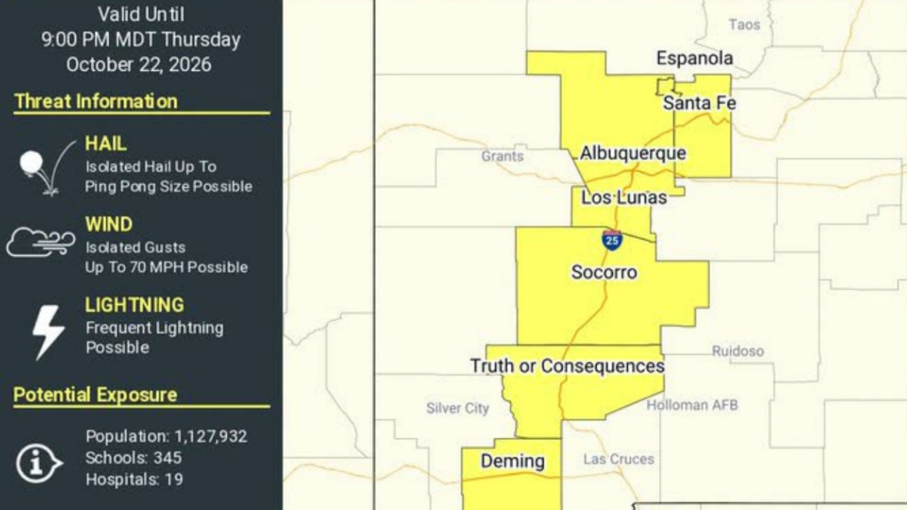 Emiten vigilancia de tormenta eléctrica severa para varios condados de Nuevo México